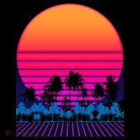 80s Vaporwave Retro Palm Trees Sunset Cropped Pullover Crew