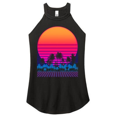 80s Vaporwave Retro Palm Trees Sunset Women's Perfect Tri Rocker Tank