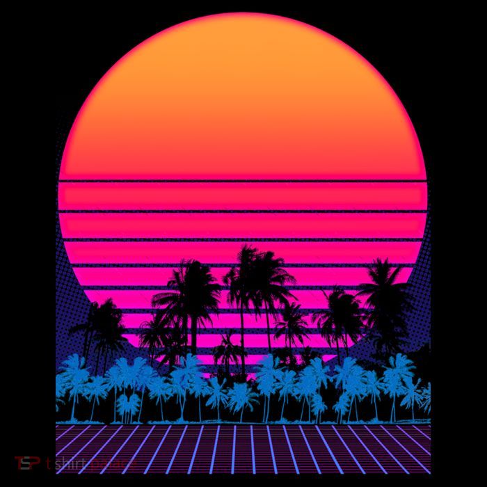 80s Vaporwave Retro Palm Trees Sunset Women's V-Neck T-Shirt