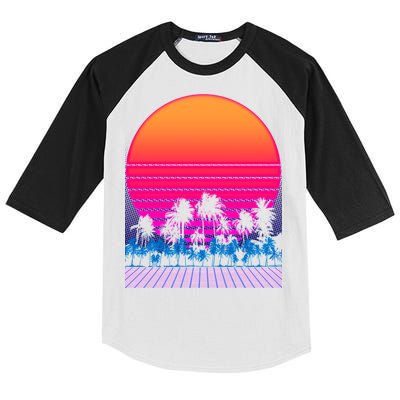 80s Vaporwave Retro Palm Trees Sunset Kids Colorblock Raglan Jersey