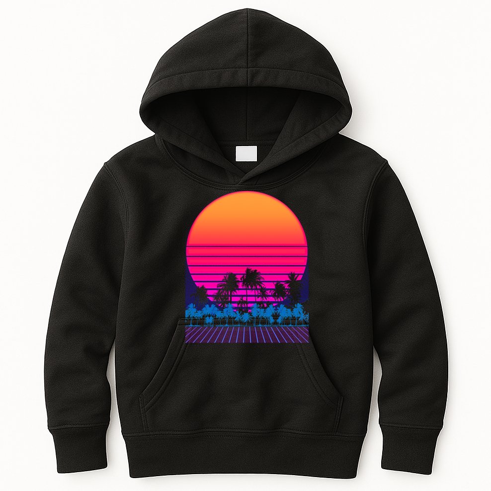 80s Vaporwave Retro Palm Trees Sunset Kids Hoodie