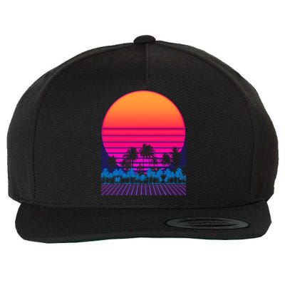 80s Vaporwave Retro Palm Trees Sunset Wool Snapback Cap