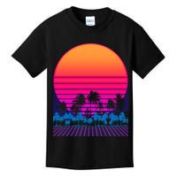 80s Vaporwave Retro Palm Trees Sunset Kids T-Shirt