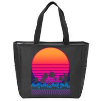 80s Vaporwave Retro Palm Trees Sunset Zip Tote Bag