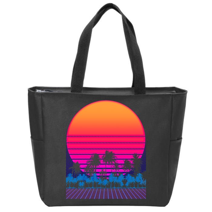 80s Vaporwave Retro Palm Trees Sunset Zip Tote Bag