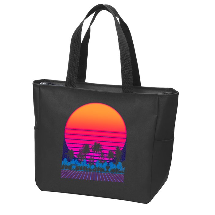 80s Vaporwave Retro Palm Trees Sunset Zip Tote Bag