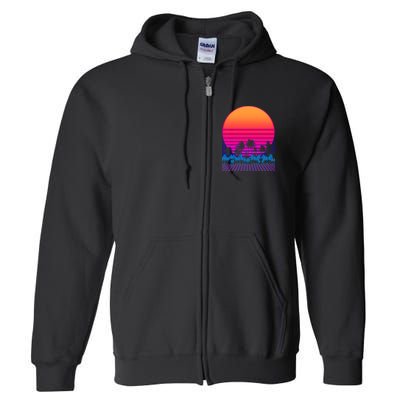 80s Vaporwave Retro Palm Trees Sunset Full Zip Hoodie