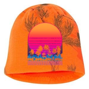 80s Vaporwave Retro Palm Trees Sunset Kati - Camo Knit Beanie