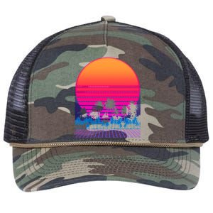 80s Vaporwave Retro Palm Trees Sunset Retro Rope Trucker Hat Cap