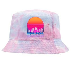 80s Vaporwave Retro Palm Trees Sunset Tie-Dyed Bucket Hat