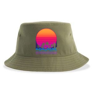 80s Vaporwave Retro Palm Trees Sunset Sustainable Bucket Hat