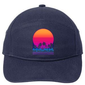 80s Vaporwave Retro Palm Trees Sunset 7-Panel Snapback Hat