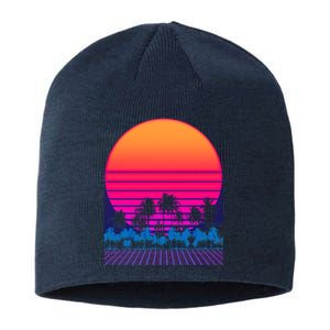 80s Vaporwave Retro Palm Trees Sunset Sustainable Beanie