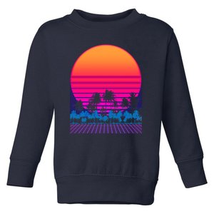 80s Vaporwave Retro Palm Trees Sunset Toddler Sweatshirt