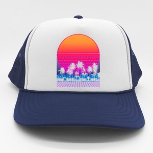 80s Vaporwave Retro Palm Trees Sunset Trucker Hat