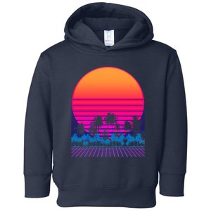 80s Vaporwave Retro Palm Trees Sunset Toddler Hoodie