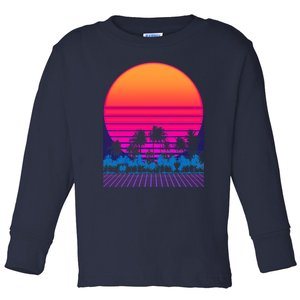 80s Vaporwave Retro Palm Trees Sunset Toddler Long Sleeve Shirt