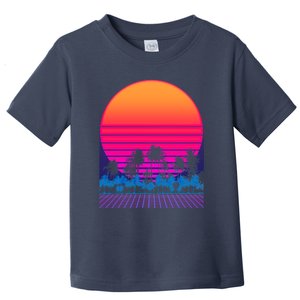 80s Vaporwave Retro Palm Trees Sunset Toddler T-Shirt