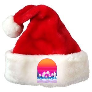 80s Vaporwave Retro Palm Trees Sunset Premium Christmas Santa Hat