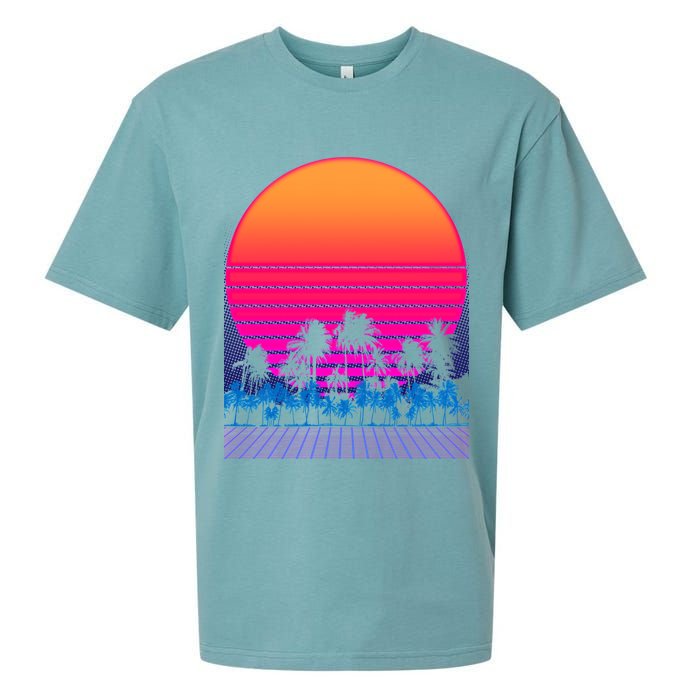 80s Vaporwave Retro Palm Trees Sunset Sueded Cloud Jersey T-Shirt