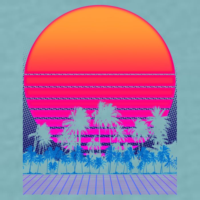 80s Vaporwave Retro Palm Trees Sunset Sueded Cloud Jersey T-Shirt
