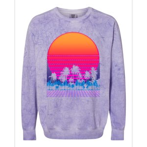 80s Vaporwave Retro Palm Trees Sunset Colorblast Crewneck Sweatshirt