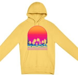 80s Vaporwave Retro Palm Trees Sunset Premium Pullover Hoodie