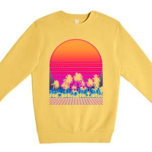 80s Vaporwave Retro Palm Trees Sunset Premium Crewneck Sweatshirt