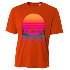 80s Vaporwave Retro Palm Trees Sunset Cooling Performance Crew T-Shirt