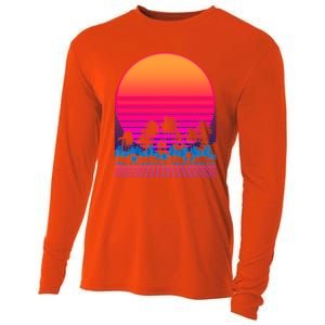 80s Vaporwave Retro Palm Trees Sunset Cooling Performance Long Sleeve Crew