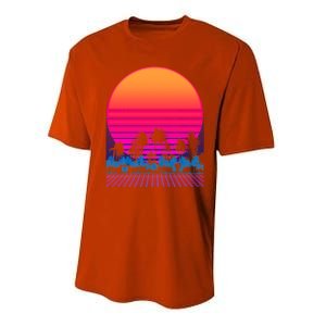 80s Vaporwave Retro Palm Trees Sunset Performance Sprint T-Shirt