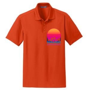 80s Vaporwave Retro Palm Trees Sunset Dry Zone Grid Polo