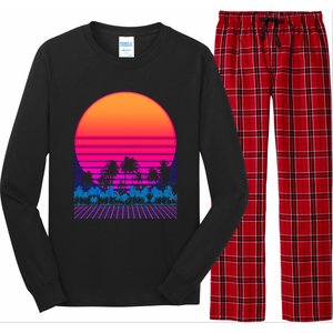 80s Vaporwave Retro Palm Trees Sunset Long Sleeve Pajama Set