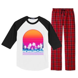 80s Vaporwave Retro Palm Trees Sunset Raglan Sleeve Pajama Set