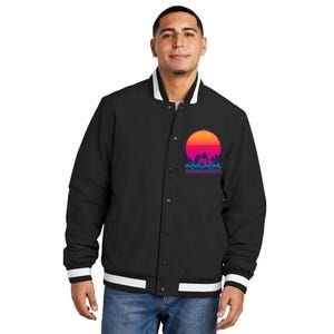 80s Vaporwave Retro Palm Trees Sunset Insulated Varsity Jacket