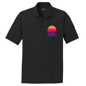 80s Vaporwave Retro Palm Trees Sunset PosiCharge RacerMesh Polo