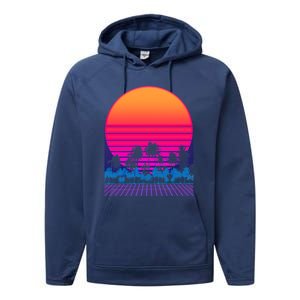 80s Vaporwave Retro Palm Trees Sunset Performance Fleece Hoodie