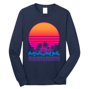 80s Vaporwave Retro Palm Trees Sunset Long Sleeve Shirt