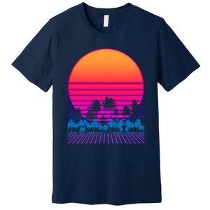 80s Vaporwave Retro Palm Trees Sunset Premium T-Shirt