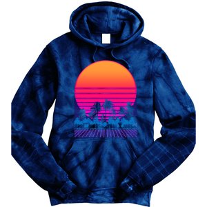 80s Vaporwave Retro Palm Trees Sunset Tie Dye Hoodie