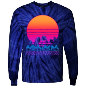 80s Vaporwave Retro Palm Trees Sunset Tie-Dye Long Sleeve Shirt