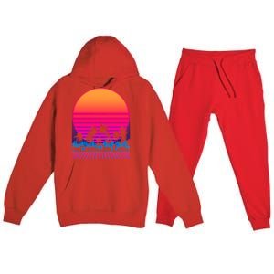 80s Vaporwave Retro Palm Trees Sunset Premium Hooded Sweatsuit Set