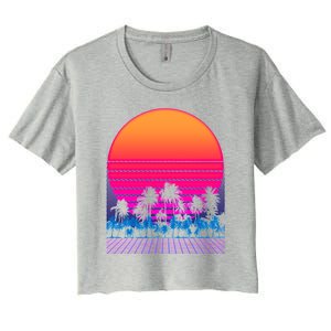 80s Vaporwave Retro Palm Trees Sunset Women's Crop Top Tee