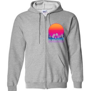 80s Vaporwave Retro Palm Trees Sunset Full Zip Hoodie