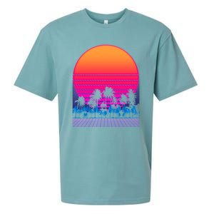 80s Vaporwave Retro Palm Trees Sunset Sueded Cloud Jersey T-Shirt