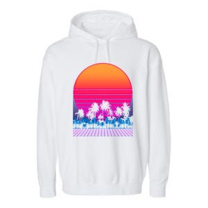 80s Vaporwave Retro Palm Trees Sunset Garment-Dyed Fleece Hoodie