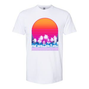 80s Vaporwave Retro Palm Trees Sunset Softstyle CVC T-Shirt