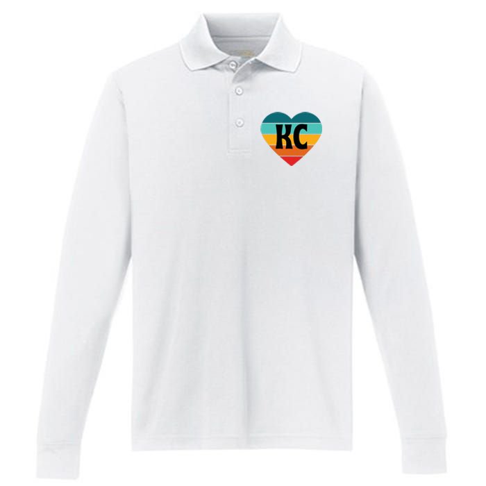 80s Vintage Sunset Heart Kc Performance Long Sleeve Polo