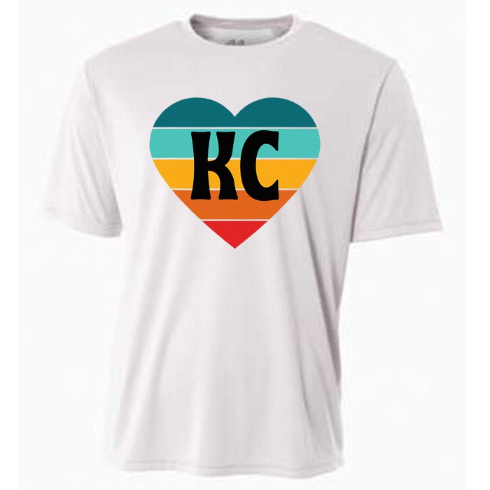 80s Vintage Sunset Heart Kc Cooling Performance Crew T-Shirt