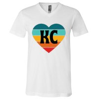 80s Vintage Sunset Heart Kc V-Neck T-Shirt